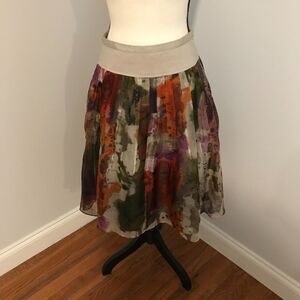 Anthropologie Edme & Esyllte Watercolor Pleated Silk Skirt - Size 6